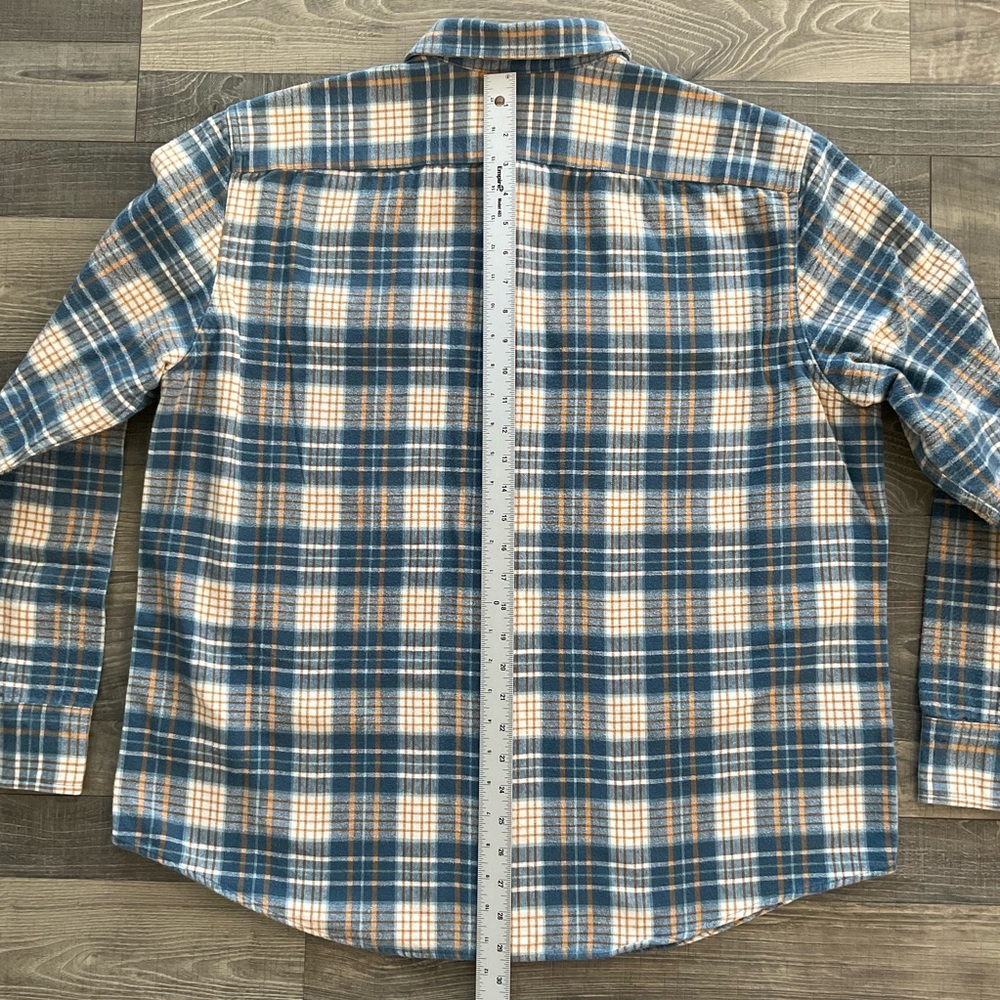 LL Bean Signature 1933 Chamois Cloth Shirt Men’s XL Slim Blue Tan Plaid 290020 - Picture 8 of 11